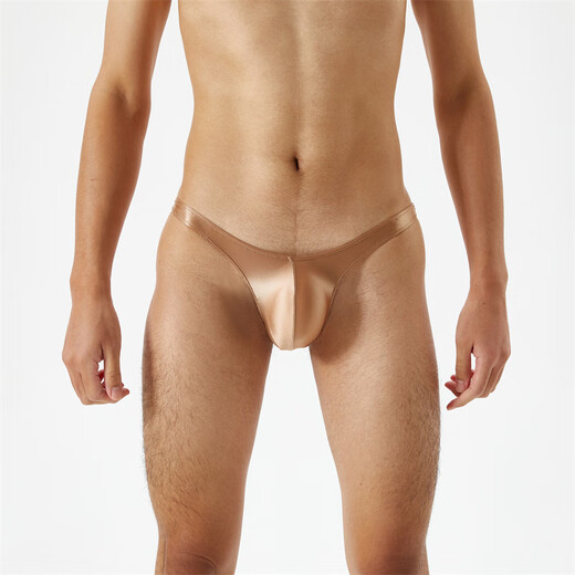 Sexy underwear silky smooth and translucent oily shiny silky super low waist men's thong t-pants sexy and interesting white M