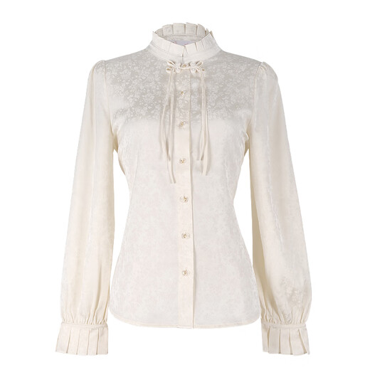 OBSTINATE Special Offer 2025 Autumn New Shirt Women's New Chinese Jacquard Ruffled Long Sleeve Top Women's Apricot L