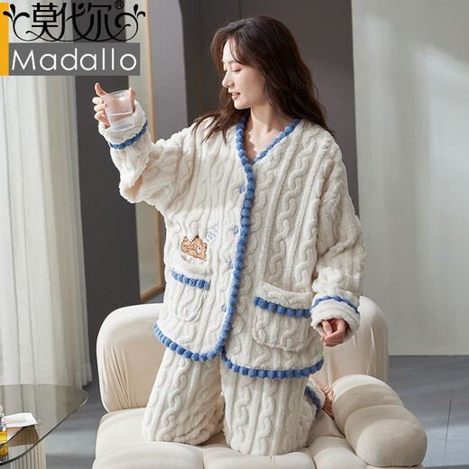 
Modal coral velvet pajamas for women in winter new small fragrance style flannel thickened warm velvet sweet and cute home clothes JX6174 M