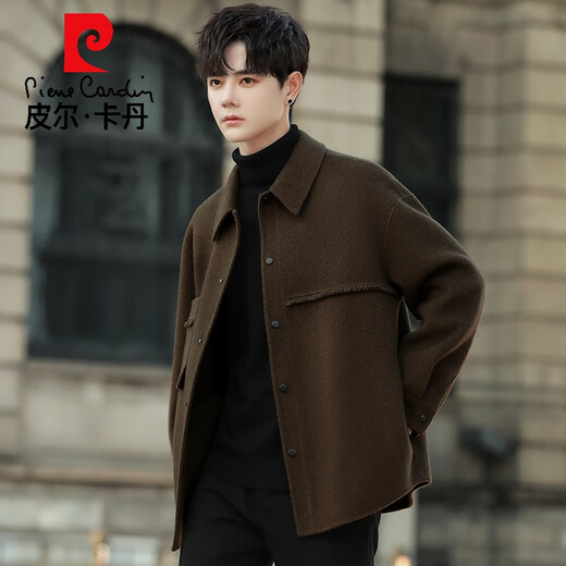 Pierre Cardin high-end double-sided wool jacket men's coat autumn and winter thickened high-end short woolen woolen coat pickle green M (under 130)