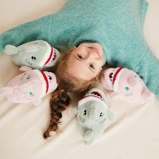 Terranis Children's Cotton Slippers Winter Cute Shark Baby Slippers Girls' Home Indoor Warm Shoes Pink 32-33 Suitable for Feet Length 19.5cm