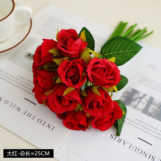 黛莉森 新娘手捧花结婚领证仿真花假花12头把束仿真玫瑰花束婚礼仪式婚庆餐厅装饰家居办公室摆件拍照道具 粉色-一束12头
