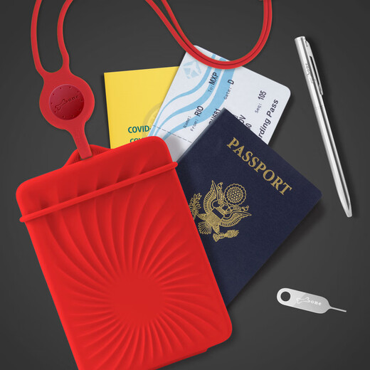 Bone Travel Passport Clip Echtes Lederstudium im Ausland Passwort Aufbewahrungsbeutel Nacken Lanyard mit Anti-Diebstahl-Flugticket Jacke Hängepassclip [chinesisches rot] echtes Leder