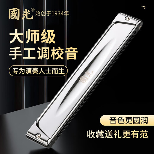 德国进口音簧国光口琴28孔重音专业演奏级复音C调初学者成人学生入门 【高端演奏款】28孔哑光黑色复音C调