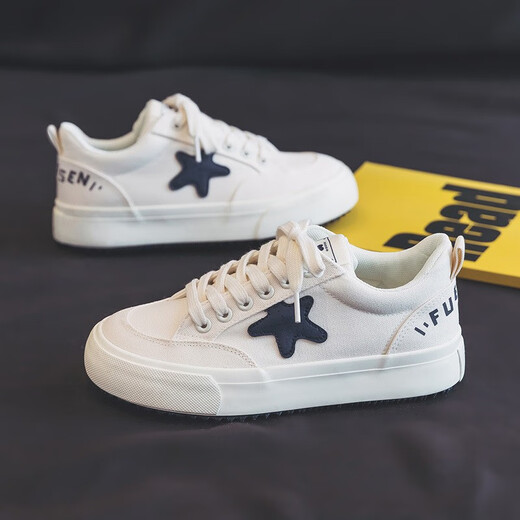 Yezhi women's shoes spring and summer white shoes ins trendy Korean version 2024 new canvas shoes women's versatile student running casual shoes H983 star canvas shoes [bee size 36]