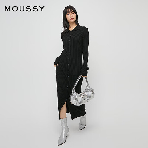 Moussy new simple style lady H-shaped long knitted dress 010HA673-7891 020 black M