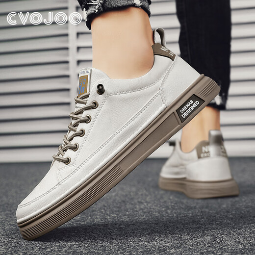 CVOJOO men's shoes business casual leather shoes light and comfortable classic sneakers autumn breathable shoes for men Y2092 beige 41
