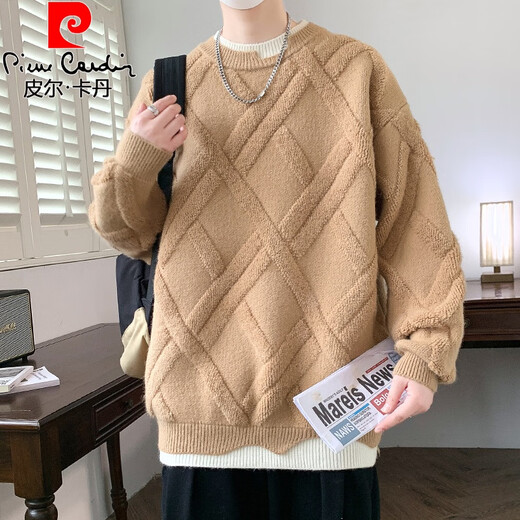 皮尔卡丹（pierre cardin）假两件春秋季新款男生初高中学生加厚毛衣大童青少年打底针织衫潮 9227黑色 XL 约115-130斤可穿