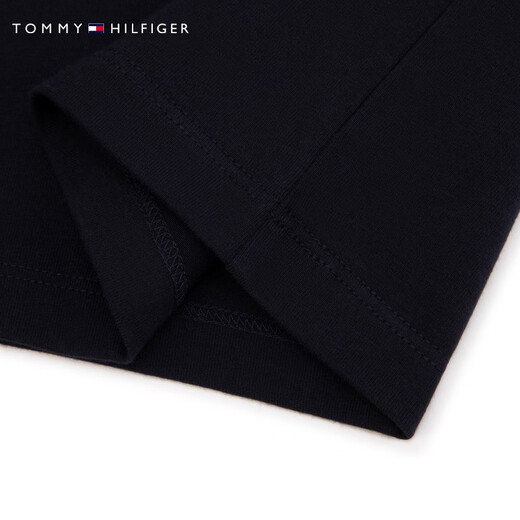 TOMMY HILFIGER童装男休闲简约字母刺绣圆领内搭打底衫长袖T恤TH2412015 藏青色654 130 7/130cm