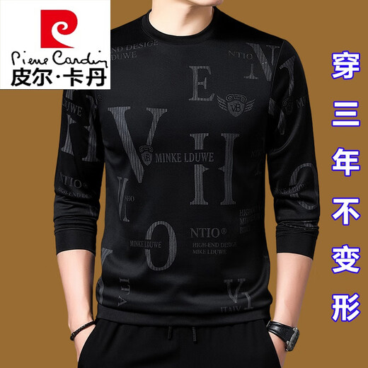 Pierre Cardin Ice Seide Seiden mittleren Alters mit langärmeligem T-Shirt Herren-Rundhals-Sweatshirt-Herren-Feder- und Herbst-Tops New Trendy T-Shirt Basishemd T Molan 677 Modell 165/M (100jin [Jin gleich 0,5 kg] -120jin [Jin Equals äquals])