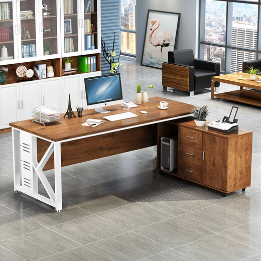 Coslon desk boss desk simple modern single manager desk desktop computer desk cabinet combination simple supervisor large desk light walnut surface + black frame (including mobile side cabinet) 1.6 meters long * 0.8 meters wide
