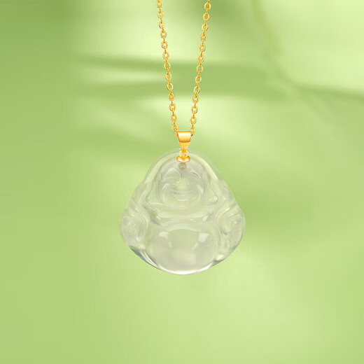 Mengjinyuan 18K gold inlaid jade pendant chalcedony Maitreya Buddha pendant for men and women birthday gift