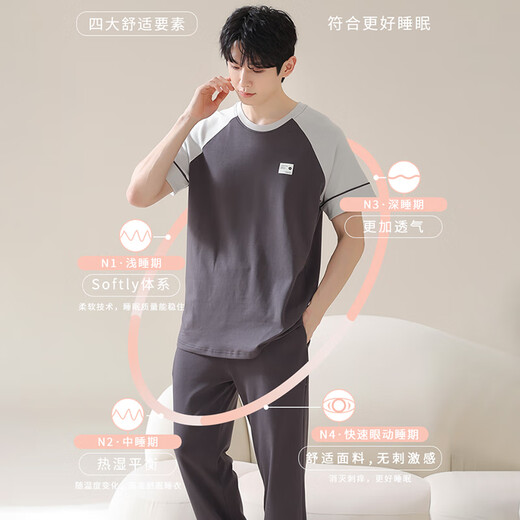 莫代尔2025新款男士睡衣纯棉夏季款短袖宽松大码休闲可外穿家居服 01N13601男 休闲家居[拼接+暗绿] L [100-120斤]