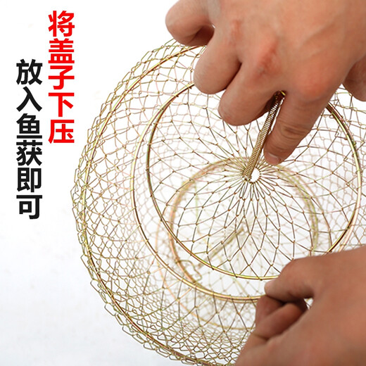 Folding wire fish basket net bag fishing net fish metal stainless steel wire fish cage braided Yuhu Yuyongji small diameter 25cm with missing rope