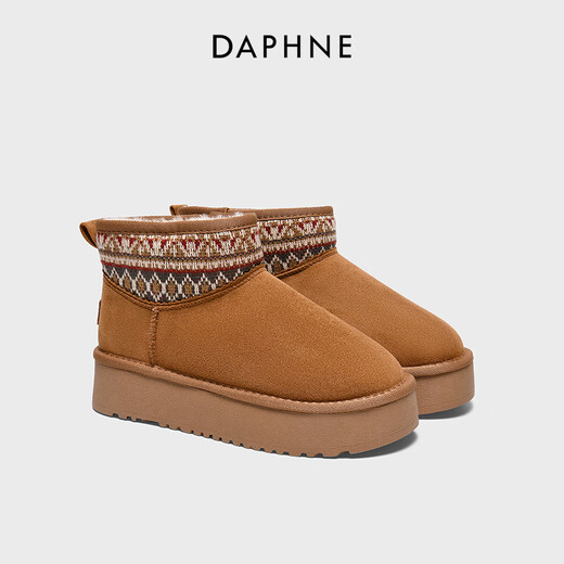 DAPHNE达芙妮雪地靴女加绒加厚东北保暖大棉靴冬季新款复古美拉德厚底短靴 驼色 加绒 跟高4.5cm 37 (235mm) 标准码