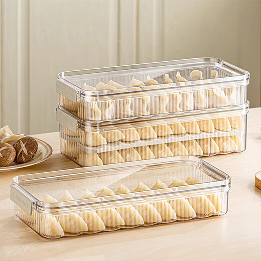 Home KATEI STORY Japanese dumpling box food-grade special refrigerator storage box kitchen quick-frozen frozen wonton dumplings dumpling preservation box can hold about 48 pieces 1 pack-2.6L 2 layers