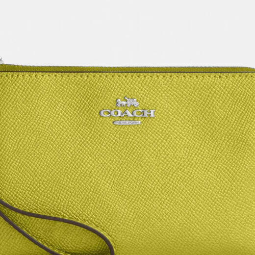 COACH 24 Year of the Dragon new clutch bag CornerZipWristlet simple, fashionable and versatile mini bag for mother Silver/MetallicCitrine