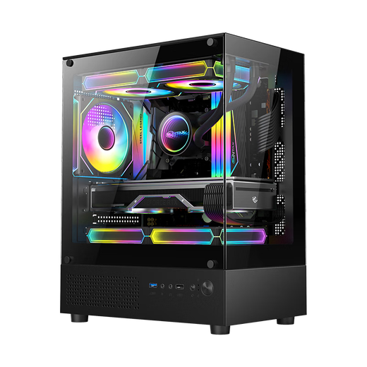 EVESKY 玄武MINI 无立柱海景房机箱 M-ATX主板/270°广角玻璃侧透 240水冷游戏电脑主机箱 支持4090显卡 玄武MINI-黑色+3个暮光炫彩风扇