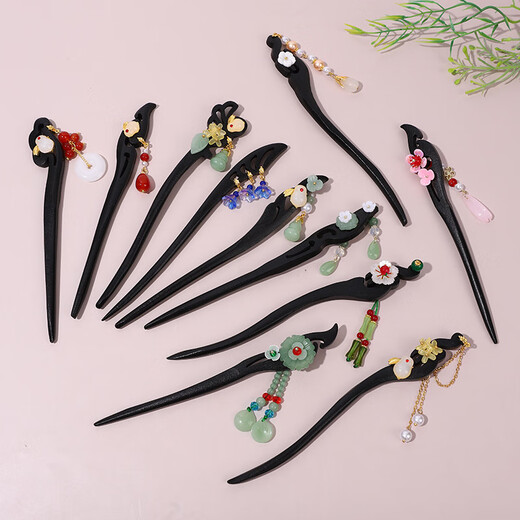 Lingchuan ancient style hairpin, tassel jade rabbit, new Chinese style hairpin, imitation ebony hairpin, Hanfu accessories, costume headwear, bustling sound