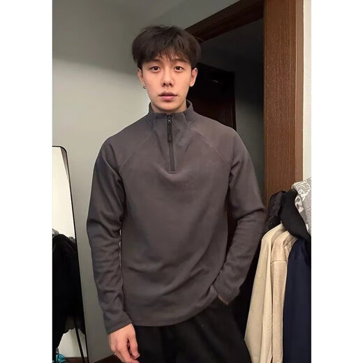 POUM American half-zip sweatshirt men's autumn and winter new half-high collar sports bottoming shirt top CQS-1389 black L