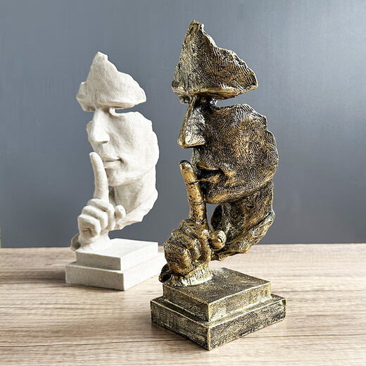 Shuqule Thinker Thinker Character Art Sculpture Decoration Retro Home Decoration Study Bookshelf Desktop Decoration Silence is Golden Sandstone Model 9*8*27cm
