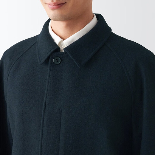 无印良品 MUJI 男式 羊毛混 短外套 毛呢大衣 男士男款外套 ADF02C2A 深藏青色 L (175/100A)