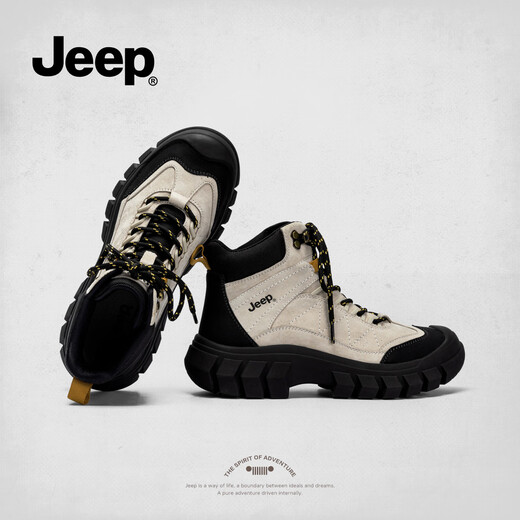 Jeep Martin Boots Women's 2025 New Autumn and Winter Outdoor Hiking and Mountaineering Shoes Thick-Soled Work Boots British Style Velvet Short Boots Black Gray 38