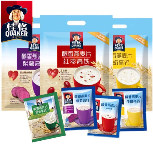 桂格即食燕麦片1000g/1478g 无蔗糖膳食纤维即食纯燕麦片早餐代餐饱腹 紫薯高纤540g/袋