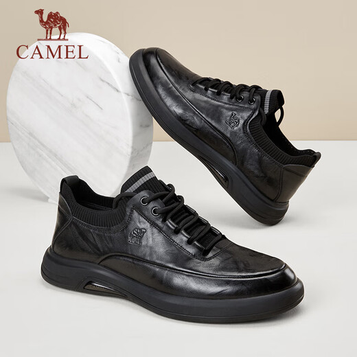 CAMEL Men's Casual Autumn Business Commuting Soft Sole Comfortable Sports Leather Shoes G13A155075 Black 41