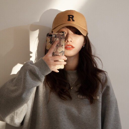 目丸韩版帽子棒球帽女简约大鸭舌帽春夏百搭潮人街头显脸小棒球帽男女 米色 均码 可调节