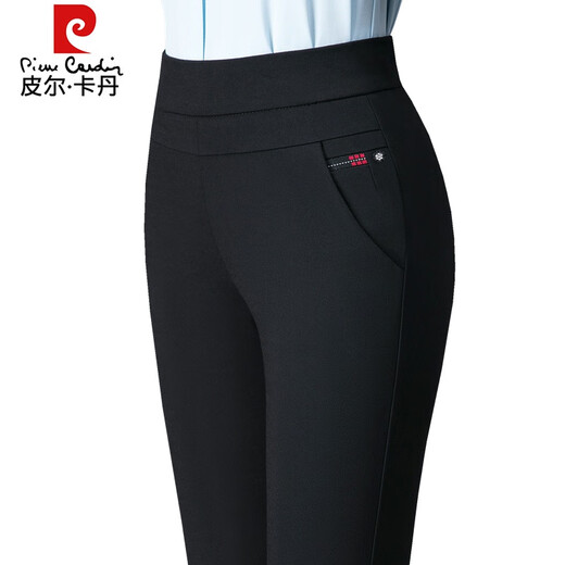 皮尔卡丹（pierre cardin）妈妈裤子女秋季高腰直筒女士休闲长裤2024新款中老年女裤冬季加绒 6621 黑色 松紧腰 长裤 33 【145-155斤】