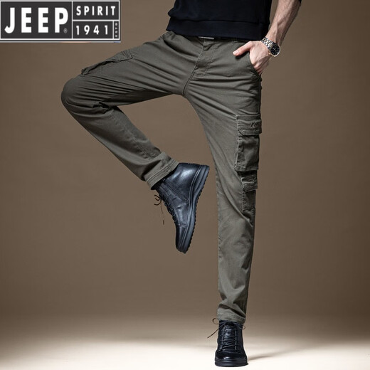 JEEP SPIRIT overalls men's 2025 new slim fit casual pants men's multi-pocket special training pants Korean style trendy paratrooper pants overalls quality 680 black 32 (waist 2 feet 5)
