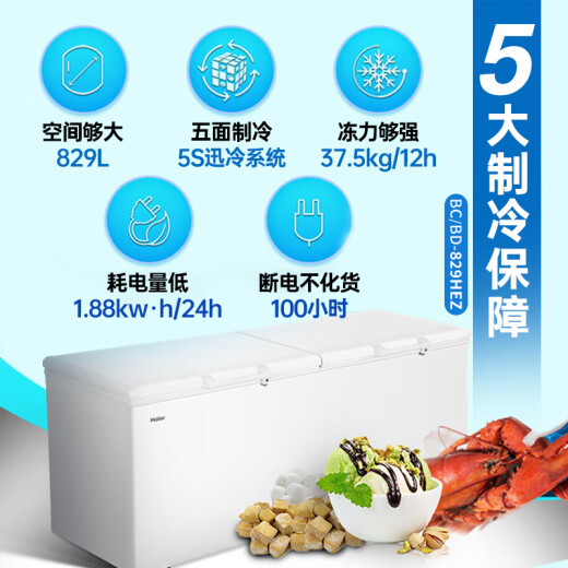 海尔（Haier）冰柜官商用方大容量旗舰全冷冻冷藏转换两用能效保鲜卧式超市便利店冰箱海鲜超低温大型全空间冷柜 829升零下-38℃超大容量型800升以上2米1长