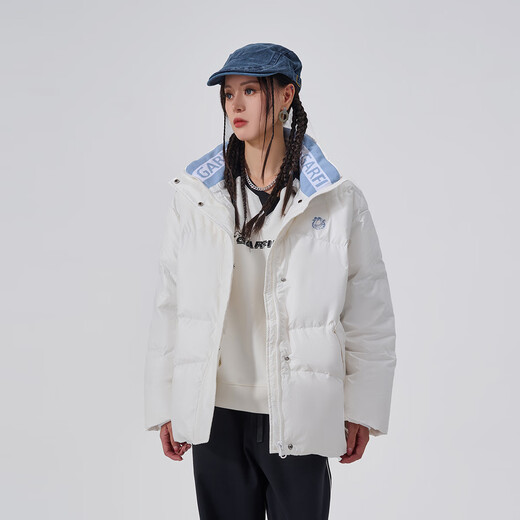 Fun2024 new autumn and winter trendy brand down jacket for women with contrasting color lapel letter print loose casual jacket warm white M