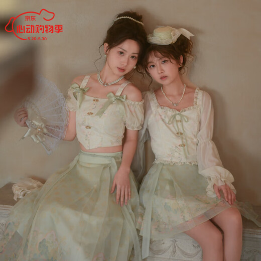 森女部落唐代紫檀木画槽琵琶气质雪纺衫套装新中式改良马面裙东方简奢风 短袖上衣（单件） 单件 M