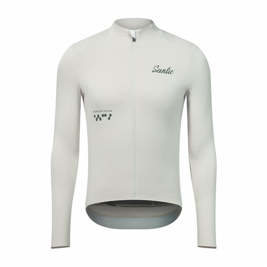 Santic autumn and winter thin fleece cycling long-sleeved road mountain bike warm cycling jersey top for men Fusu milk green L