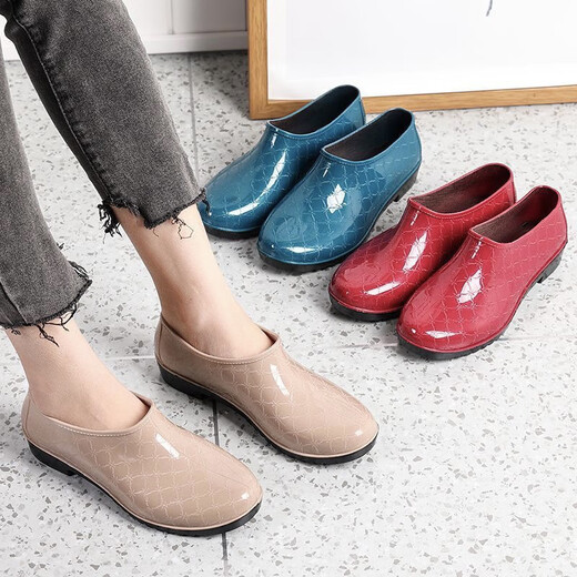 Qisiman vier Staffel Neue Low-Top-Regenstiefel für Frauenküche nicht rutschfeste wasserdichte Schuhe für Frauen Erwachsener kurzer Röhrchen weicher Gummischuhe warmer Schuhabdeckung Einzelschuhe [Dunkelgrün] Einen Größe kleiner 36