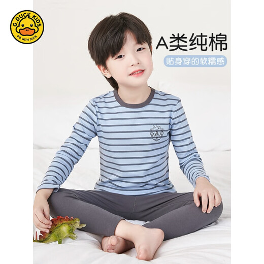 G.Duckkids Kinder Herbstkleidung und Herbsthose mit Baumwolle, eine thermische Unterwäsche, die reine Baumwoll-Herbst- und Winterkleidung für kleine und mittelgroße Kinderbaumwollpullover (Klasse-A-Herbstkleidung und Herbsthosen) DNY679-Blue 110 cm setzt