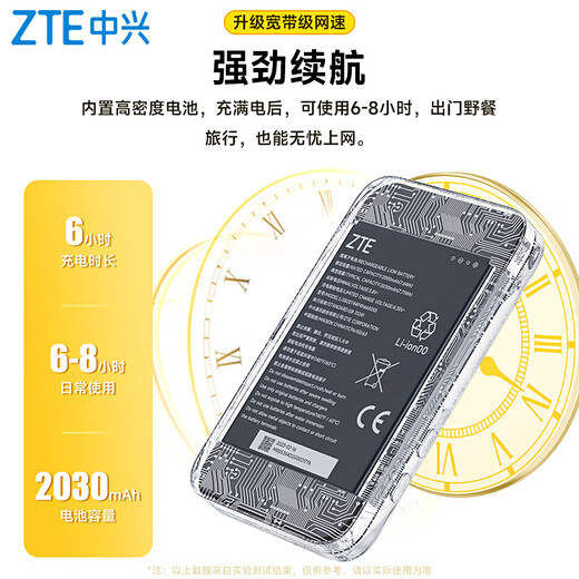 ZTE portable wifi free 1500G supports 5G 4G equipment card-free mobile accompanying unlimited portable wireless network card national universal traffic 2025 new product large-capacity battery ZTE Telecom version card-free - white ZTE self-developed chip - use anytime, anywhere