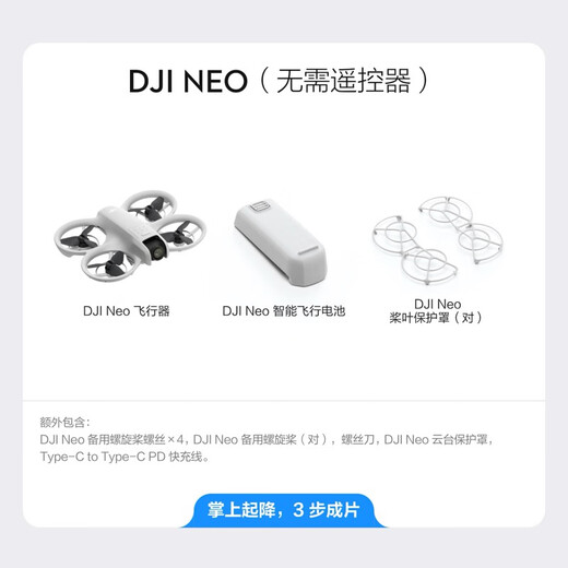 大疆（DJI） Neo 无人机 掌上Vlog 飞行相机 4K高清露营旅行航拍 新手入门级mini型手机语音遥控飞机 DJI Neo标配 随心换一年版 进阶包4（单肩包+清洁套装+遥控器肩带+爆闪灯） 