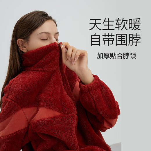 Chundu soft coral velvet pajamas for women winter thickened plus velvet wedding couple set men's flannel home clothes vermilion M