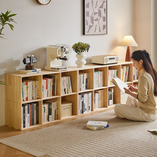 Jiayi solid wood bookshelf floor-standing low bookcase kindergarten grid cabinet combination study bookcase can be stacked to store TV cabinet