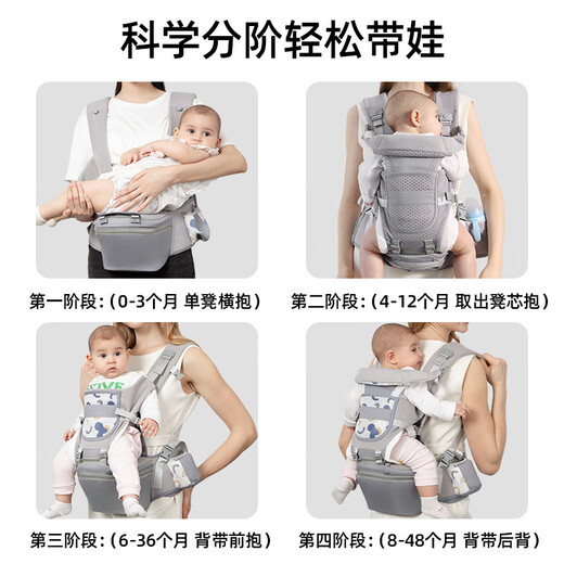 Qinhu baby strap waist stool baby multifunction front and rear strap buckle for children spring and summer universal children's strap printed gray
