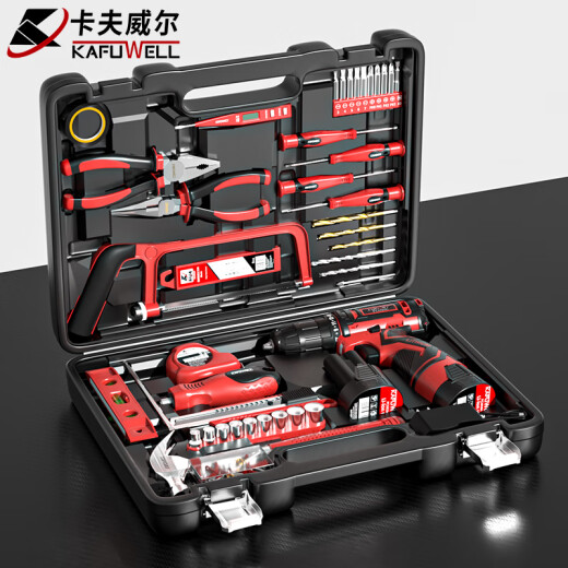 卡夫威尔126件手电钻工具箱套装家用双电池电动螺丝刀组套五金工具 P3893A 12V锂电钻工具组套P4609A