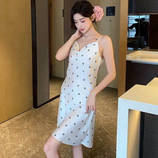 Modal summer ice silk suspender pajamas for women V-neck cool thin nightgown 2025 summer new pure home clothes ice silk suspender nightgown (11949) XL