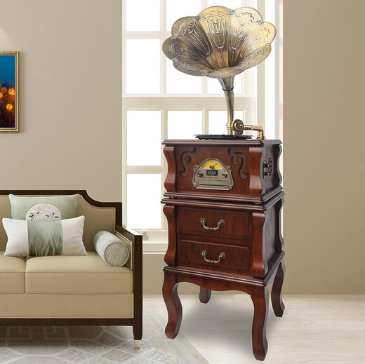 Jinmo gramophone living room American European style vinyl record player solid wood old-fashioned antique streaming sound machine retro gramophone C206 A15 brown