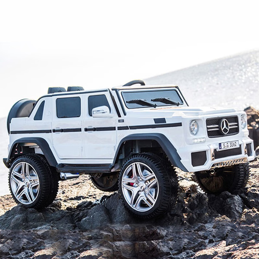 Bon enfant Zhi Mercedes-Benz Autorisé la voiture électrique autorisée à emmener un véhicule tout-terrain adulte avec des jouets de poussette à télécommande à deux places à quatre roues super grandes, White haut de gamme + roue douce + siège en cuir double