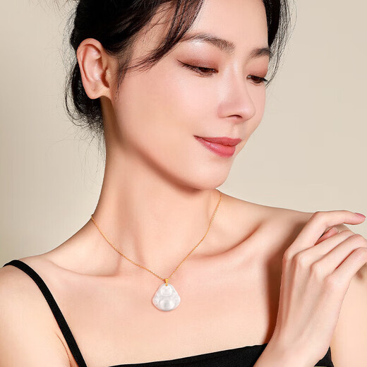 Mengjinyuan 18K gold inlaid jade pendant chalcedony Maitreya Buddha pendant for men and women birthday gift