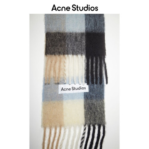 Acne Studios Unisex Plaid Tassel Rainbow Vally Scarf Wool Shawl CA0084 Blue/Beige/Black One Size