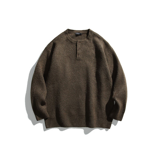 Stylish American Henry collar sweater for men in autumn and winter trendy brand cleanfit high-end knitted sweater loose lazy style jacket dark gray M